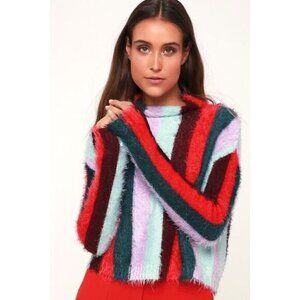 Blank NYC The Mad Hatter Sweater Eyelash Black Stripes Mock Neck Soft Top M NEW